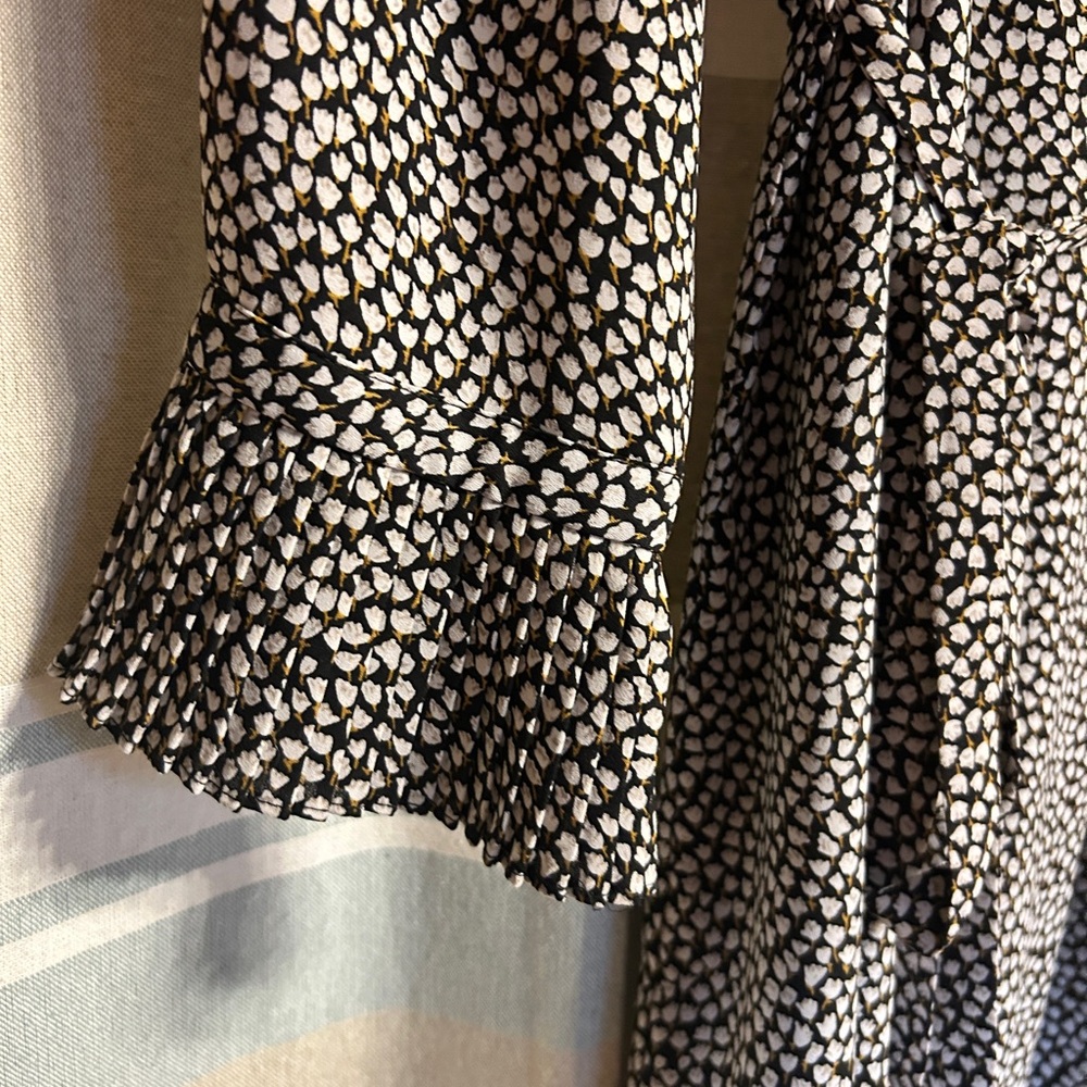 LOFT Black & White Dot Print Long-Sleeve Wrap Dress - Picture 2 of 5